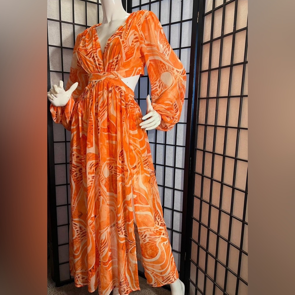 Elegant Orange Patterned Dress
